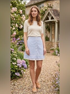 RW&CO. Blue Seersucker Button-Front Skirt